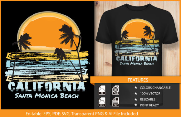 California Santa Monica Beach T-shirt Design Review