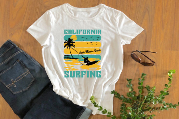 Monica Beach T-Shirt Design: Graphics & Print Templates