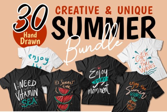 Summer Beach T-shirt Designs Bundle: Graphics & Print Templates