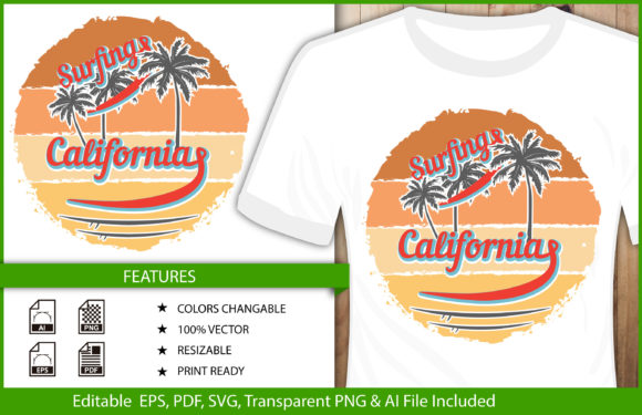Surfing California Beach Vector T-shirt Review